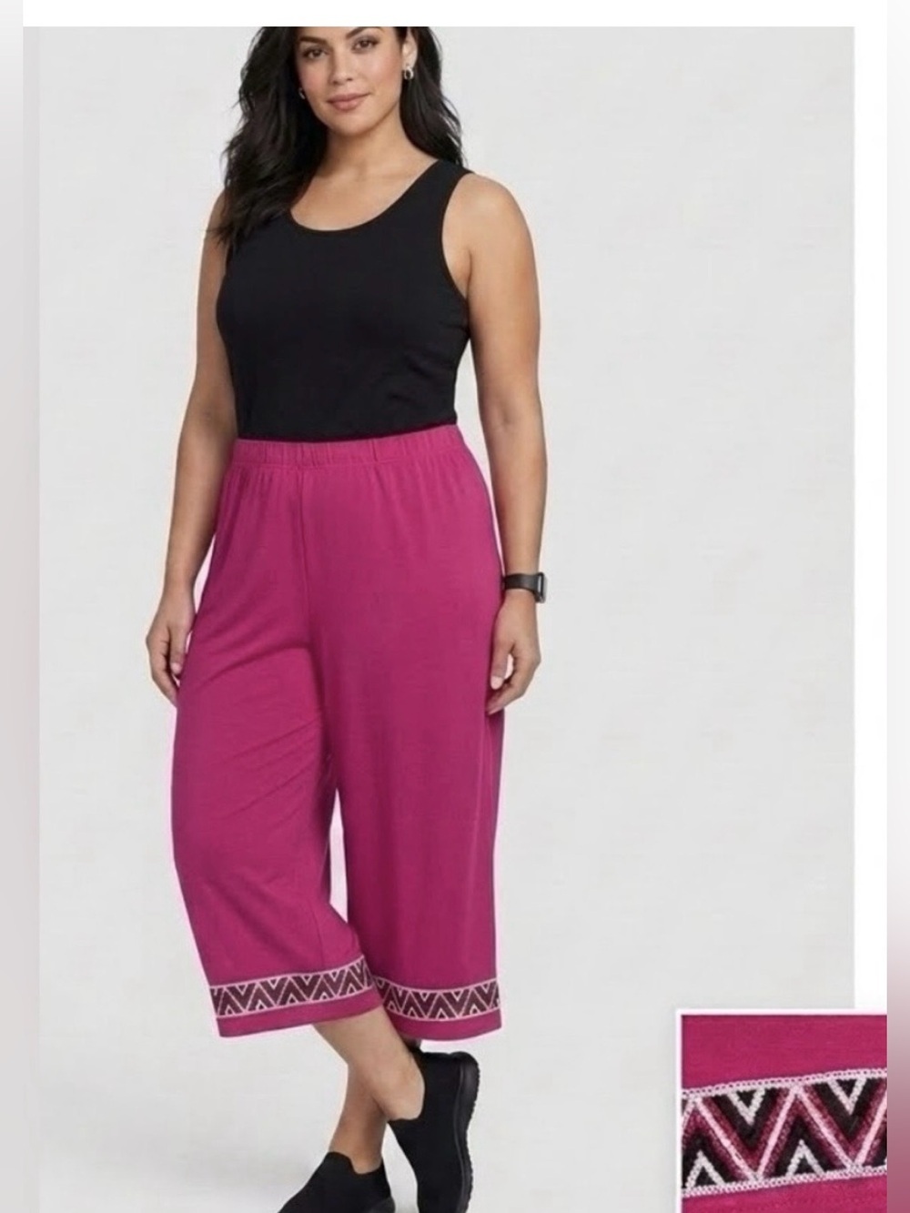 Bob Mackie - Pull- On Ponte Knit Crop Pants Sequin Detail Magenta Pink Large